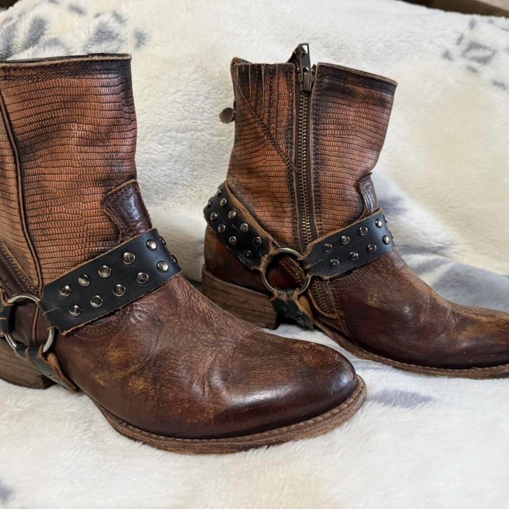 Freebird by Steven Brown Distressed Leather Studded Harness Boots